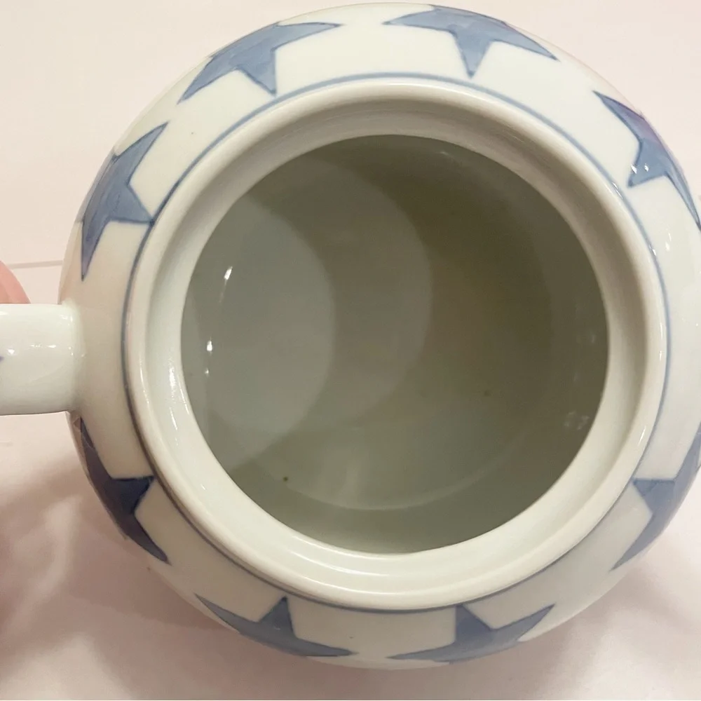 White & Blue Stars Pier 1 Stoneware Teapot